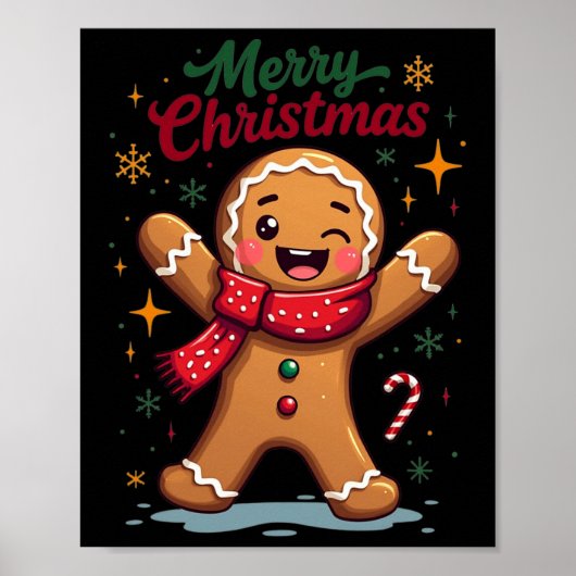 Frohe Weihnachten Niedlich Gingerbread Man Holiday Poster (Vorne)