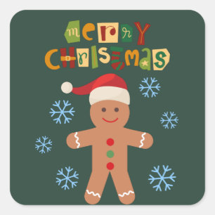 Frohe Weihnachten Niedlich Gingerbread Man Quadratischer Aufkleber