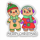 Frohe Weihnachten Niedlich Gingerbread Men Couple Aufkleber (Vorderseite)
