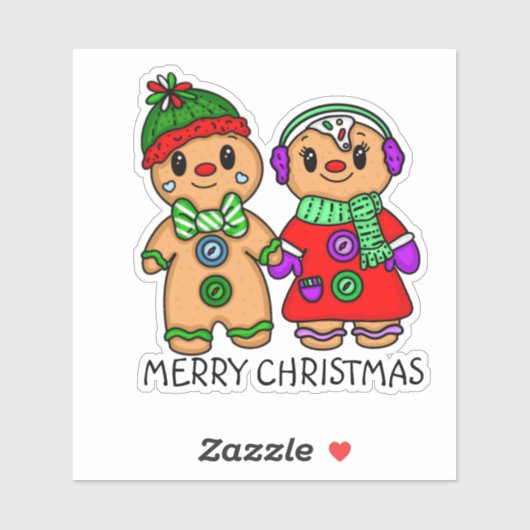 Frohe Weihnachten Niedlich Gingerbread Men Couple Aufkleber (Blatt)