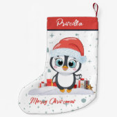 Frohe Weihnachten Niedlich glücklicher Pinguin mit Kleiner Weihnachtsstrumpf (Rückseite)