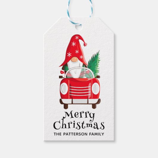 Frohe Weihnachten Niedlich Gnome Red Car Tree Geschenkanhänger (Vorderseite)
