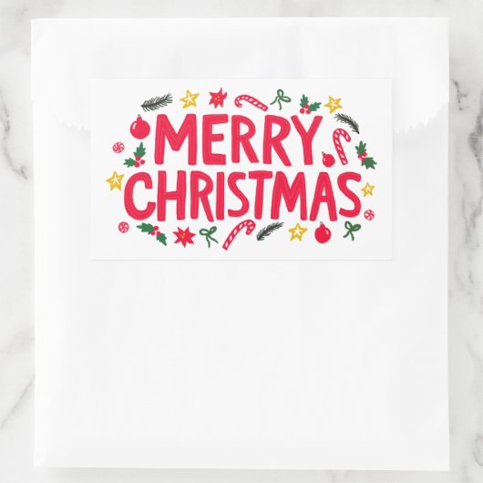Frohe Weihnachten Niedlich handGezeichnet CUSTOM Rechteckiger Aufkleber (Tasche)
