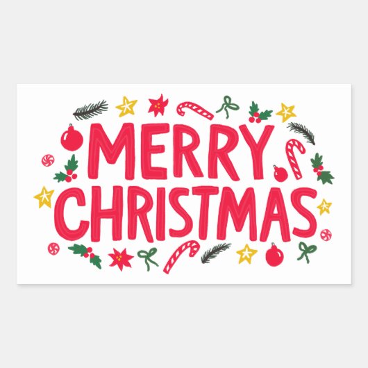 Frohe Weihnachten Niedlich handGezeichnet CUSTOM Rechteckiger Aufkleber (Vorderseite)