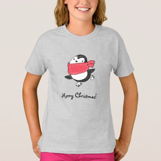 Frohe Weihnachten Niedlich Happy Pinguin Ice Skate T-Shirt (Vorderseite)
