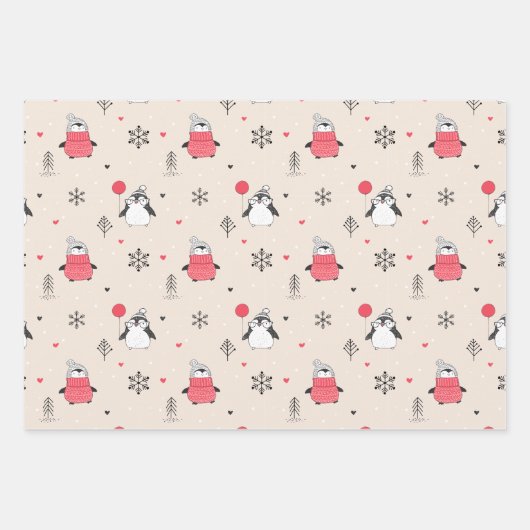 Frohe Weihnachten Niedlich Happy Pinguin in Hats P Geschenkpapier Set (Vorderseite 3)