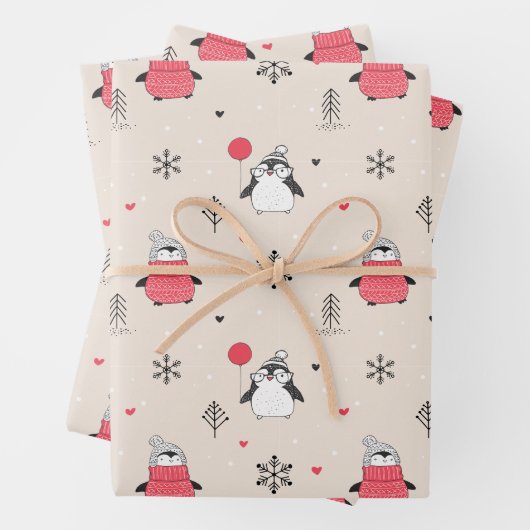 Frohe Weihnachten Niedlich Happy Pinguin in Hats P Geschenkpapier Set (Beispiel)