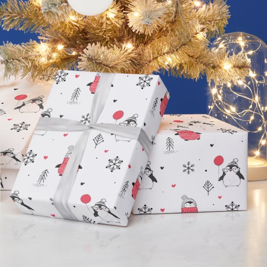 Frohe Weihnachten Niedlich Happy Pinguin in Hats W Geschenkpapier (Feiertage)