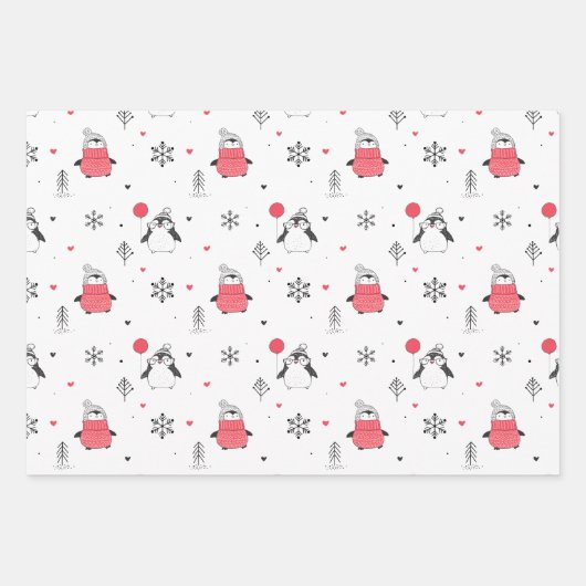 Frohe Weihnachten Niedlich Happy Pinguin in Hats W Geschenkpapier Set (Vorderseite 3)