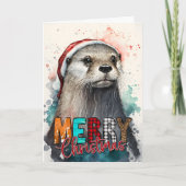 Frohe Weihnachten Niedlich Happy Santa Otter Card Karte (Vorderseite)