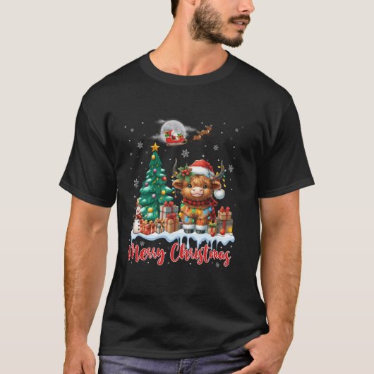 Frohe Weihnachten Niedlich Highland Cow Santa High T-Shirt (Vorderseite)