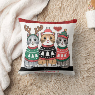 Frohe Weihnachten Niedlich Katzen Personalisierter Kissen