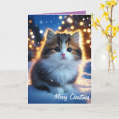Frohe Weihnachten Niedlich Kitten im Schnee Karte (Gelbe Blume)