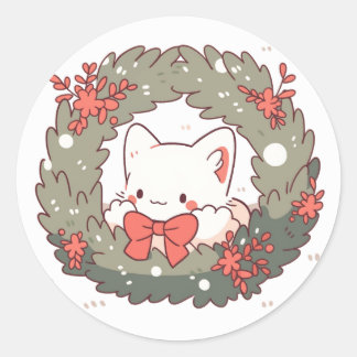 Frohe Weihnachten Niedlich Kitty Cat Runder Aufkleber