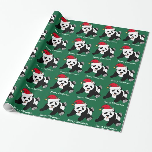Frohe Weihnachten Niedlich Panda Bear Custom Geschenkpapier (Ungerollt)