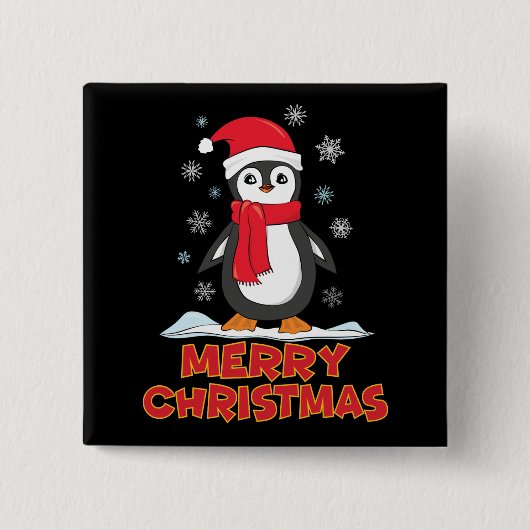 Frohe Weihnachten Niedlich Pinguin Button (Vorderseite)