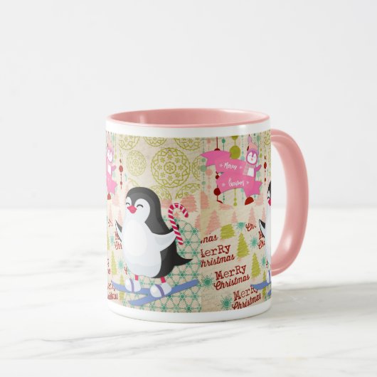 Frohe Weihnachten Niedlich Pinguin Pink Tasse (VorderseiteRechts)