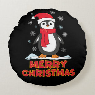 Frohe Weihnachten Niedlich Pinguin Rundes Kissen