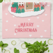 Frohe Weihnachten Niedlich Pink Snowy Gingerbread Geschirrtuch (Gefaltet)