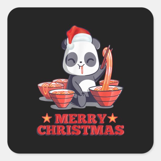 Frohe Weihnachten Niedlich Ramen Panda japanische  Quadratischer Aufkleber (Vorderseite)