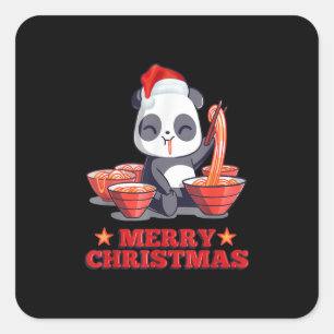 Frohe Weihnachten Niedlich Ramen Panda japanische  Quadratischer Aufkleber