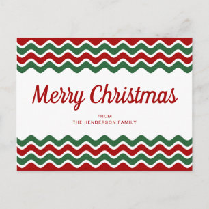 Frohe Weihnachten Niedlich Red Green Wave Stripes Postkarte