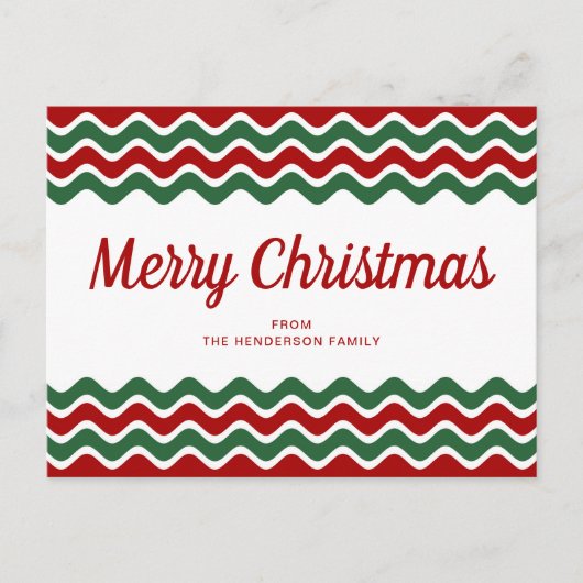 Frohe Weihnachten Niedlich Red Green Wave Stripes Postkarte (Vorderseite)