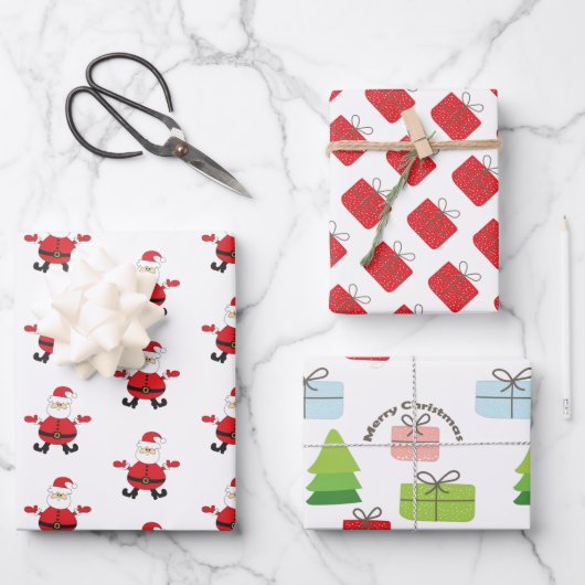 Frohe Weihnachten Niedlich Red Santa Geschenkpapier Set (Vorderseite)