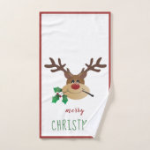 Frohe Weihnachten Niedlich Reindeer Mistletoe Red  Badhandtuch Set (Handtuch)