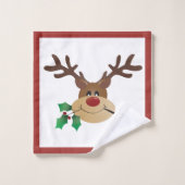 Frohe Weihnachten Niedlich Reindeer Mistletoe Red  Badhandtuch Set (Waschlappen)