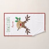 Frohe Weihnachten Niedlich Reindeer Mistletoe Red  Badhandtuch Set (Handtuch)