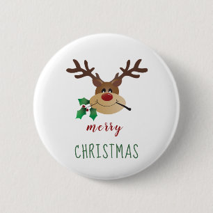 Frohe Weihnachten Niedlich Reindeer Mistletoe Red Button