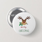 Frohe Weihnachten Niedlich Reindeer Mistletoe Red Button (Vorne & Hinten)