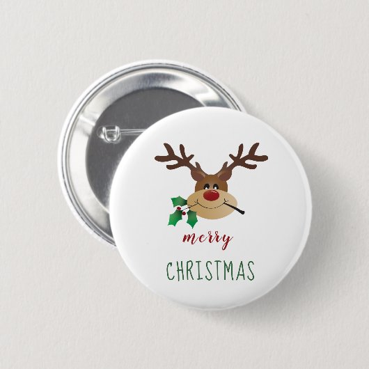 Frohe Weihnachten Niedlich Reindeer Mistletoe Red Button (Vorne & Hinten)