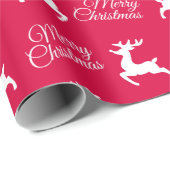 Frohe Weihnachten Niedlich Reindeer Moderne Rote F Geschenkpapier (Rolleneckpunkt)