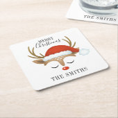 Frohe Weihnachten Niedlich Reindeer Rechteckiger Pappuntersetzer (angewinkelt)