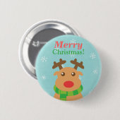 Frohe Weihnachten Niedlich Reindeer Red Nose Butoo Button (Vorne & Hinten)