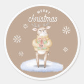 Frohe Weihnachten Niedlich Reindeer Runder Aufkleber (Vorderseite)