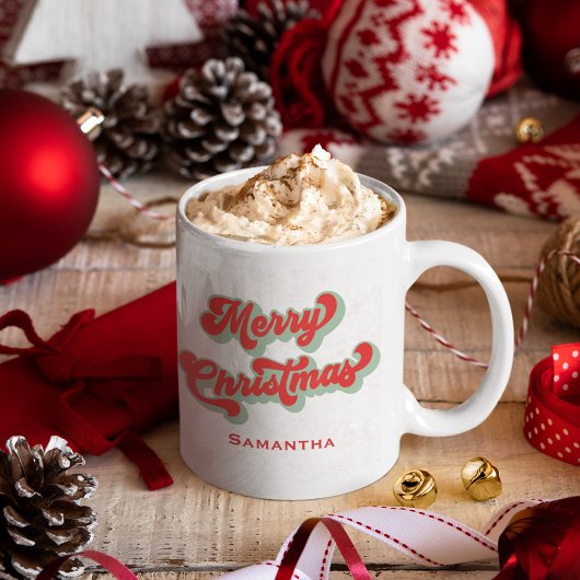 Frohe Weihnachten Niedlich Retro Typografie Custom Kaffeetasse