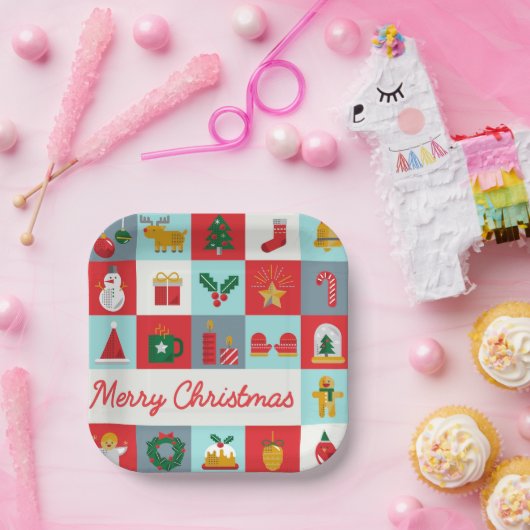 Frohe Weihnachten Niedlich Retro Winter Weihnachts Pappteller (Party)