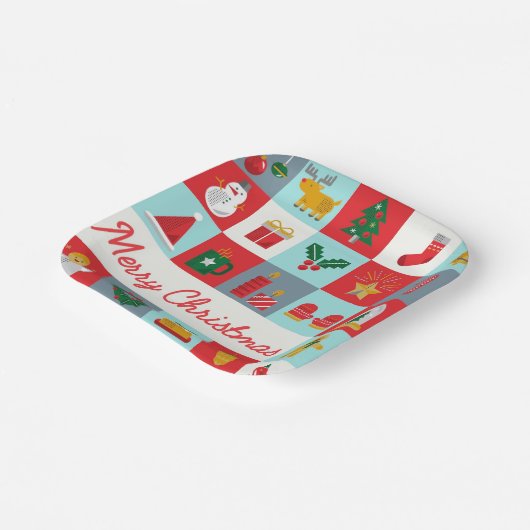 Frohe Weihnachten Niedlich Retro Winter Weihnachts Pappteller (Gewinkelt)