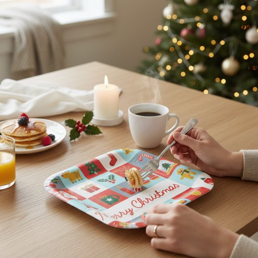 Frohe Weihnachten Niedlich Retro Winter Weihnachts Pappteller