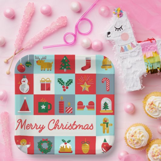 Frohe Weihnachten Niedlich Retro Winter Weihnachts Pappteller (Party)