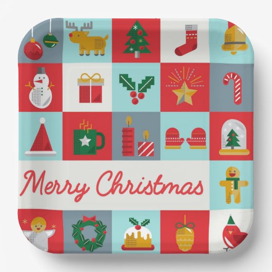 Frohe Weihnachten Niedlich Retro Winter Weihnachts Pappteller (Vorderseite)