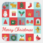 Frohe Weihnachten Niedlich Retro Winter Weihnachts Quadratischer Aufkleber (Vorderseite)