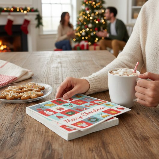 Frohe Weihnachten Niedlich Retro Winter Weihnachts Serviette