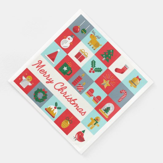 Frohe Weihnachten Niedlich Retro Winter Weihnachts Serviette (Ecke)