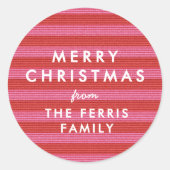 Frohe Weihnachten niedlich rosa Streifen Geschenk Runder Aufkleber (Vorderseite)