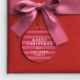 Frohe Weihnachten niedlich rosa Streifen Urlaubsge Geschenkanhänger