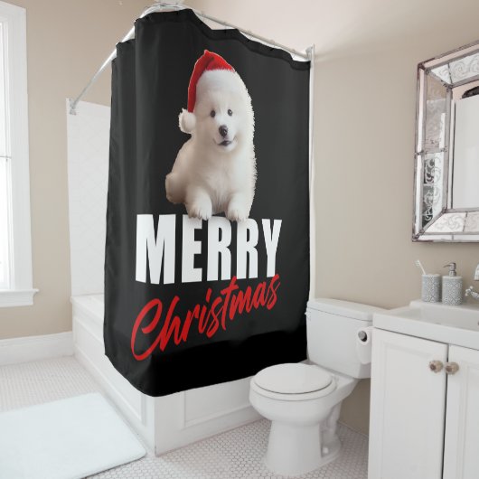 Frohe Weihnachten Niedlich Samoyed Welpe mit Weihn Duschvorhang (Beispiel)